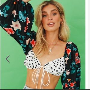 Verge Girl Joie De Vivre Tie Front Crop Top